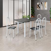 Conjunto de Mesa Tubular 140cm X 75cm Tampo em Ardósia Indiano com 6 Cadeiras Iris B
