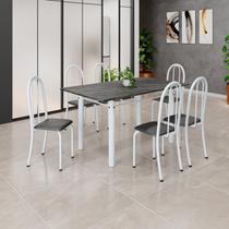 Conjunto de Mesa Tubular 140cm X 75cm Tampo em Ardósia Indiano com 6 Cadeiras Iris B