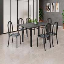 Conjunto de Mesa Tubular 140cm X 75cm Tampo em Ardósia Indiano com 6 Cadeiras Iris B