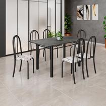 Conjunto de Mesa Tubular 140cm X 75cm Tampo em Ardósia Indiano com 6 Cadeiras Iris B