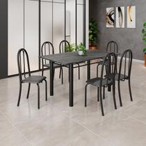 Conjunto de Mesa Tubular 140cm X 75cm Tampo em Ardósia Indiano com 6 Cadeiras Iris B