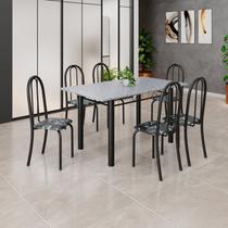 Conjunto de Mesa Tubular 140cm x 75cm Tampo em Granito Ocre com 6 Cadeiras Iris B Preto
