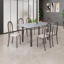 Conjunto de Mesa Tubular 140cm X 75cm Tampo em Granito Ocre com 6 Cadeiras Iris B