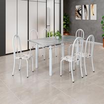 Conjunto de Mesa Tubular 140cm X 75cm Tampo em Granito Topázio com 6 Cadeiras Iris Arabesco/ Branco