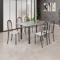 Conjunto de Mesa Tubular 140cm X 75cm Tampo em Granito Topázio com 6 Cadeiras Iris