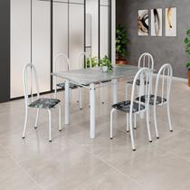 Conjunto de Mesa Tubular 140cm X 75cm Tampo em Granito Topázio com 6 Cadeiras Iris