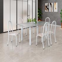 Conjunto de Mesa Tubular 140cm X 75cm Tampo em Granito Topázio com 6 Cadeiras Iris