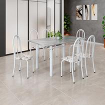 Conjunto de Mesa Tubular 140cm X 75cm Tampo em Granito Topázio com 6 Cadeiras Iris