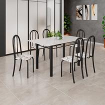 Conjunto de Mesa Tubular 140cm x 75cm Tampo em Vidro com 6 Cadeiras Iris B Bege/Preto