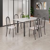Conjunto de Mesa Tubular 140cm x 75cm Tampo em Vidro com 6 Cadeiras Iris B Prata/Botanic Bege/Mart Conjunto de Mesa Tubular 140cm x 75cm Tampo em Vidro com 6 Cadeiras Iris B Prata/Botanic Bege/Mart