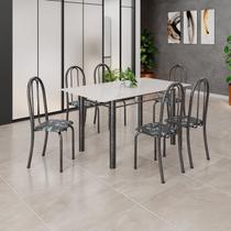 Conjunto de Mesa Tubular 140cm x 75cm Tampo em Vidro com 6 Cadeiras Iris B Prata/Preto