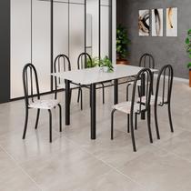 Conjunto de Mesa Tubular 140cm x 75cm Tampo em Vidro com 6 Cadeiras Iris B Preto/Botanic Bege