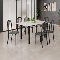 Conjunto de Mesa Tubular 140cm x 75cm Tampo em Vidro com 6 Cadeiras Iris B Preto/Liso