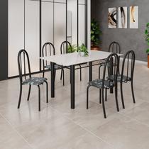 Conjunto de Mesa Tubular 140cm x 75cm Tampo em Vidro com 6 Cadeiras Iris B Preto