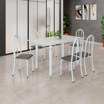 Conjunto de Mesa Tubular 140cm X 75cm Tampo em Vidro com 6 Cadeiras Iris B