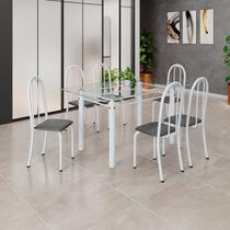Conjunto de Mesa Tubular 140cm X 75cm Tampo em Vidro Incolor com 6 Cadeiras Iris B