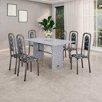 Conjunto de Mesa Tubular 140cm x 75cm Tampo Granito Ocre com 6 Cadeiras Lara Prata/Preto