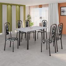 Conjunto de Mesa Tubular 140cm X 75cm Tampo Granito Ocre com 6 Cadeiras Lara Preto/Prata