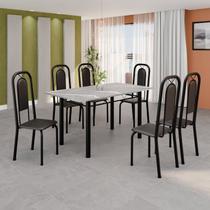 Conjunto de Mesa Tubular 140cm X 75cm Tampo Granito Topázio com 6 Cadeiras Lara