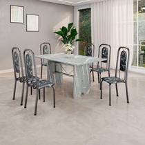 Conjunto de Mesa Tubular 140cm X 75cm Tampo Granito Topázio com 6 Cadeiras Lara Conjunto de Mesa Tubular 140cm X 75cm Tampo Granito Topázio com 6 Cadeiras Lara