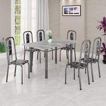 Conjunto de Mesa Tubular 140cm X 75cm Tampo Granito Topázio com 6 Cadeiras Lívia Conjunto de Mesa Tubular 140cm X 75cm Tampo Granito Topázio com 6 Cadeiras Lívia