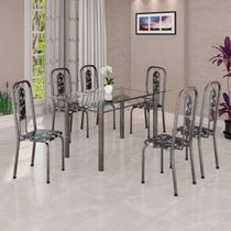 Conjunto de Mesa Tubular 140cm X 75cm Tampo Vidro Incolor com 6 Cadeiras Lívia