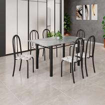 Conjunto de Mesa Tubular 140cm x75 cm Tampo em Granito Topázio com 6 Cadeiras Iris Preto/Arabesco