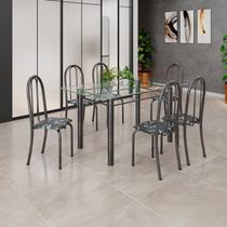 Conjunto de Mesa Tubular 140x75cm Tampo em Vidro Incolor com 6 Cadeiras Iris B
