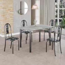 Conjunto De Mesa Tubular 4 Cadeiras 100x60cm Mart Prata Com Tampo Em Granito Topázio Isabel 020 - Tudo De Móveis Preto Floral
