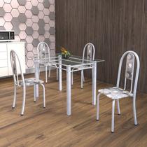 Conjunto de Mesa Tubular 4 Cadeiras 120cm com Tampo de Vidro Iris Branco/Paraopeba/Pérola