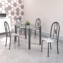 Conjunto de Mesa Tubular 4 Cadeiras 120cm com Tampo de Vidro Iris Prata/Paraopeba