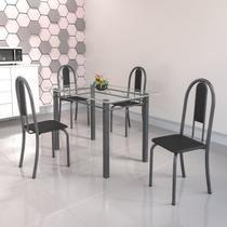 Conjunto de Mesa Tubular 4 Cadeiras 120cm com Tampo de Vidro Iris Prata/Preto