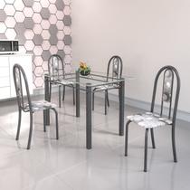 Conjunto de Mesa Tubular 4 Cadeiras 120cm com Tampo de Vidro Iris Soma Móveis