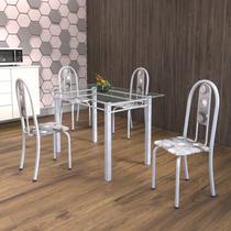 Conjunto de Mesa Tubular 4 Cadeiras 120cm com Tampo de Vidro Iris