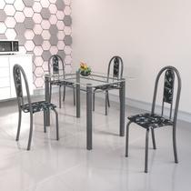 Conjunto de Mesa Tubular 4 Cadeiras 120cm com Tampo de Vidro Iris Conjunto de Mesa Tubular 4 Cadeiras 120cm com Tampo de Vidro Iris