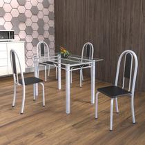 Conjunto de Mesa Tubular 4 Cadeiras 120cm com Tampo de Vidro Iris