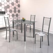 Conjunto de Mesa Tubular 4 Cadeiras 120cm com Tampo de Vidro Iza Prata/Paraopeba Conjunto de Mesa Tubular 4 Cadeiras 120cm com Tampo de Vidro Iza Prata/Paraopeba