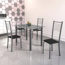 Conjunto de Mesa Tubular 4 Cadeiras 120cm com Tampo de Vidro Iza Prata/Preto Conjunto de Mesa Tubular 4 Cadeiras 120cm com Tampo de Vidro Iza Prata/Preto