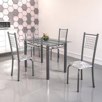 Conjunto de Mesa Tubular 4 Cadeiras 120cm com Tampo de Vidro Iza