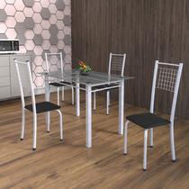 Conjunto de Mesa Tubular 4 Cadeiras 120cm com Tampo de Vidro Iza
