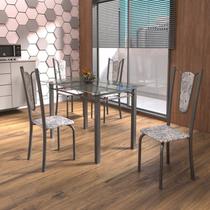Conjunto de Mesa Tubular 4 Cadeiras 120cm com Tampo de Vidro Melissa Prata/Botanic Cinza Conjunto de Mesa Tubular 4 Cadeiras 120cm com Tampo de Vidro Melissa Prata/Botanic Cinza