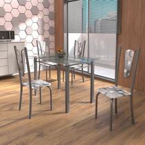 Conjunto de Mesa Tubular 4 Cadeiras 120cm com Tampo de Vidro Melissa Prata/Paraopeba Conjunto de Mesa Tubular 4 Cadeiras 120cm com Tampo de Vidro Melissa Prata/Paraopeba