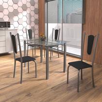 Conjunto de Mesa Tubular 4 Cadeiras 120cm com Tampo de Vidro Melissa Prata/Preto Conjunto de Mesa Tubular 4 Cadeiras 120cm com Tampo de Vidro Melissa Prata/Preto