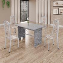 Conjunto de Mesa Tubular 4 Cadeiras 120x75cm Mart Perola com Tampo em Granito Ocre Letícia 070 - Tudo de Móveis Conjunto de Mesa Tubular 4 Cadeiras 120x75cm Mart Perola com Tampo em Granito Ocre Letícia 070 - Tudo de Móveis