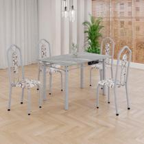 Conjunto de Mesa Tubular 4 Cadeiras 120x75cm Mart Perola com Tampo em Granito Topázio Brenda 010 - Tudo de Móveis