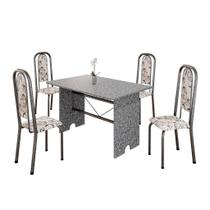 Conjunto de Mesa Tubular 4 Cadeiras 120x75cm Mart Prata com Tampo em Granito Ocre Letícia 070 - Tudo de Móveis Conjunto de Mesa Tubular 4 Cadeiras 120x75cm Mart Prata com Tampo em Granito Ocre Letícia 070 - Tudo de Móveis