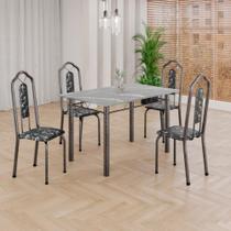 Conjunto De Mesa Tubular 4 Cadeiras 120x75cm Mart Prata Com Tampo Em Granito Topázio Brenda 010 - Tudo De Móveis Botanic Bege