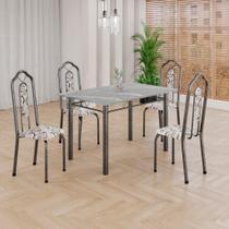 Conjunto de Mesa Tubular 4 Cadeiras 120x75cm Mart Prata com Tampo em Granito Topázio Brenda 010 - Tudo de Móveis Conjunto de Mesa Tubular 4 Cadeiras 120x75cm Mart Prata com Tampo em Granito Topázio Brenda 010 - Tudo de Móveis