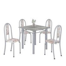 Conjunto De Mesa Tubular 4 Cadeiras 70x70cm Mart Perola Com Tampo Em Granito Topázio Isabel 030 - Tudo De Móveis Botanic Bege