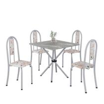 Conjunto De Mesa Tubular 4 Cadeiras 70x70cm Mart Perola Com Tampo Em Granito Topázio Isabel 048 - Tudo De Móveis Botanic Bege